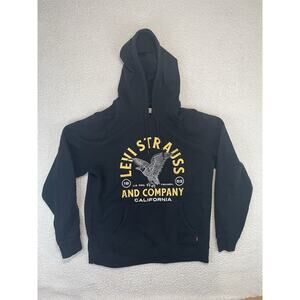 Levi Strauss & Co Sweatshirt Mens Medium Hoodie Black Fleece Graphic Print Eagle